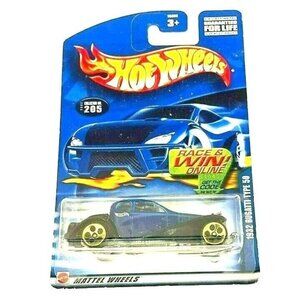 2/$12 Vintage Die Cast Hot Wheels 1932 Bugatti Type 50 Car No 205 Blue Black
